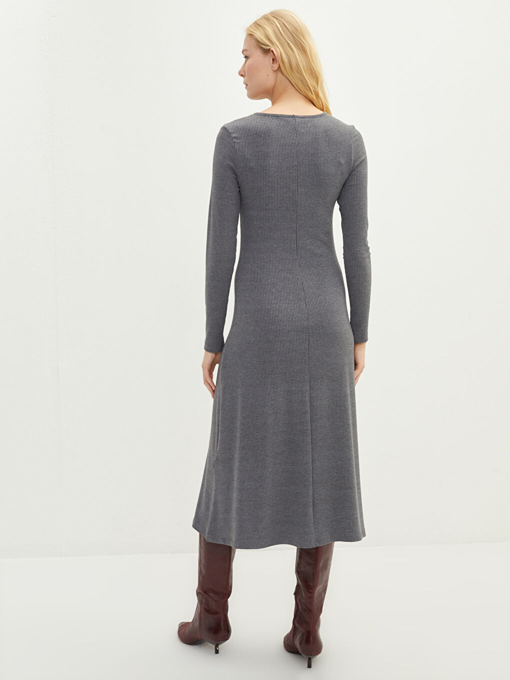 Crew Neck Regular Long Sleeve Cami Fabric Women's Dress-4