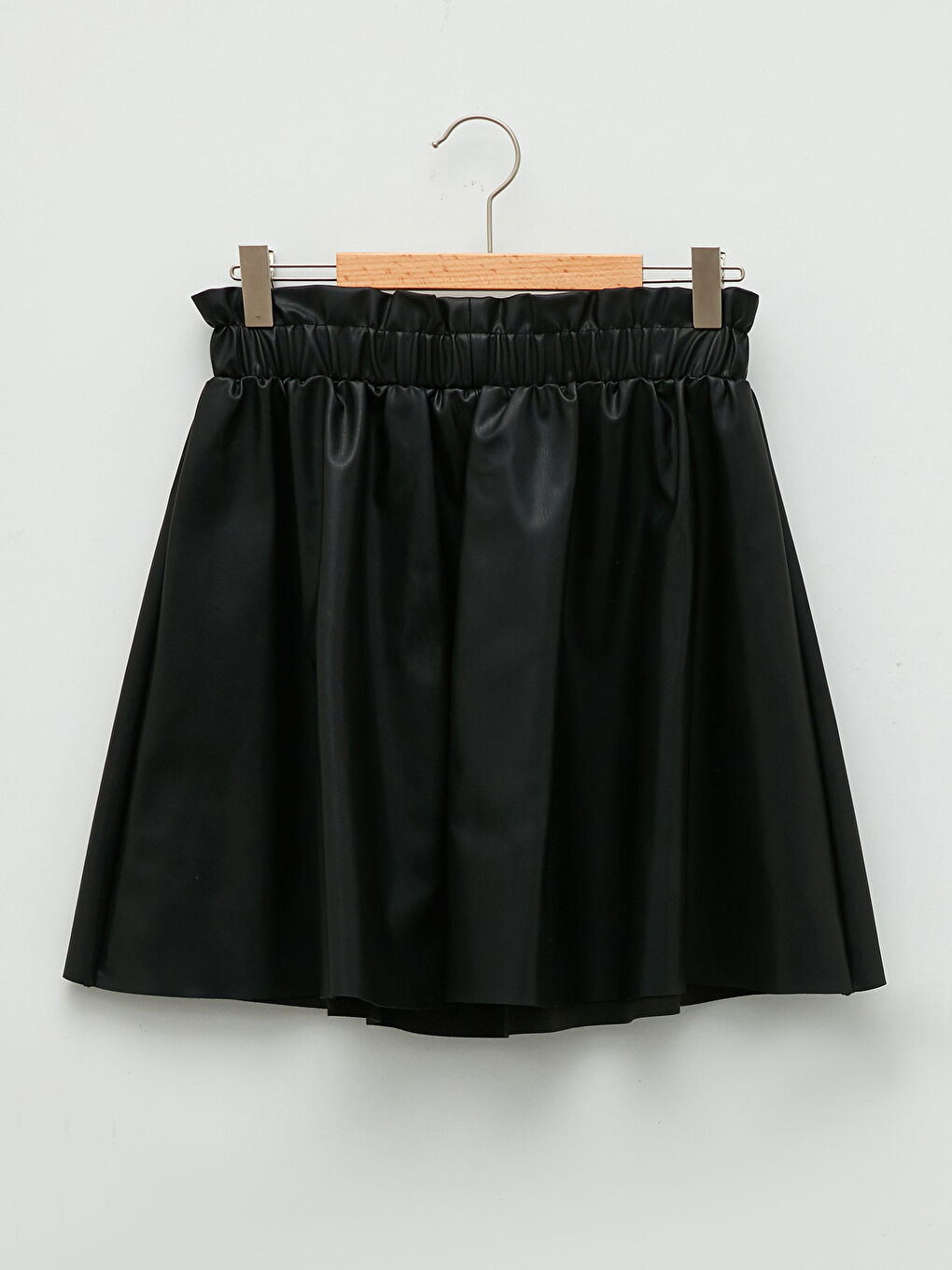 Siyah Beli Lastikli Deri Görünümlü Kız Çocuk Etek-3