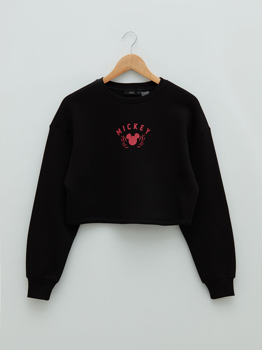 XSIDE Yeni Siyah Bisiklet Yaka Mickey Mouse Baskılı Kadın Kalın Sweatshirt - 5