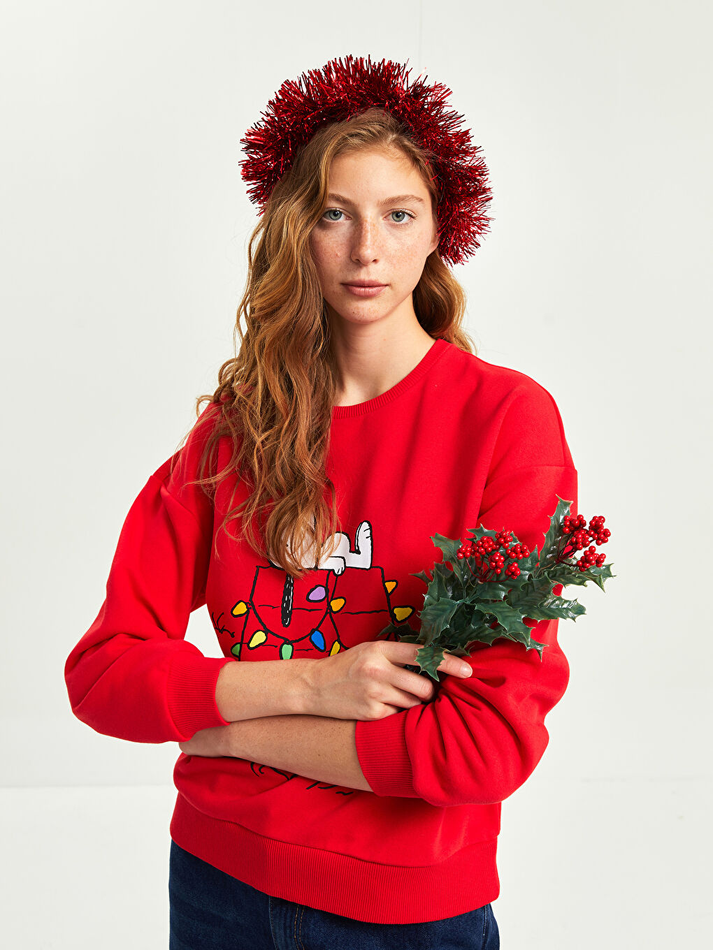 Hanorac Gros Imprimat Snoopy Guler Rotund pentru Femei-1