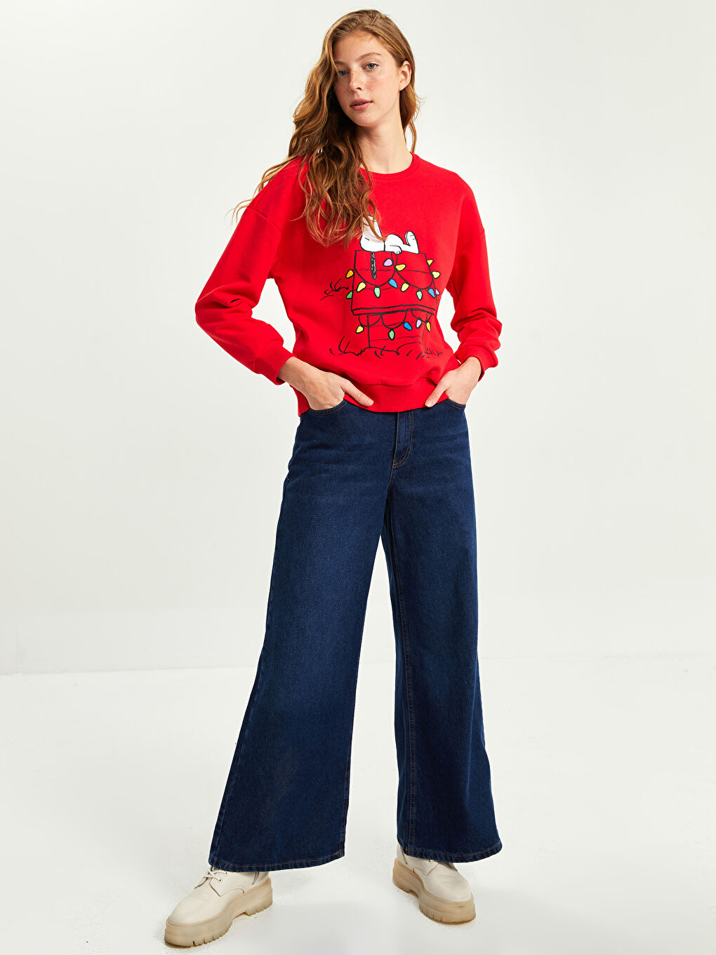 Hanorac Gros Imprimat Snoopy Guler Rotund pentru Femei-3