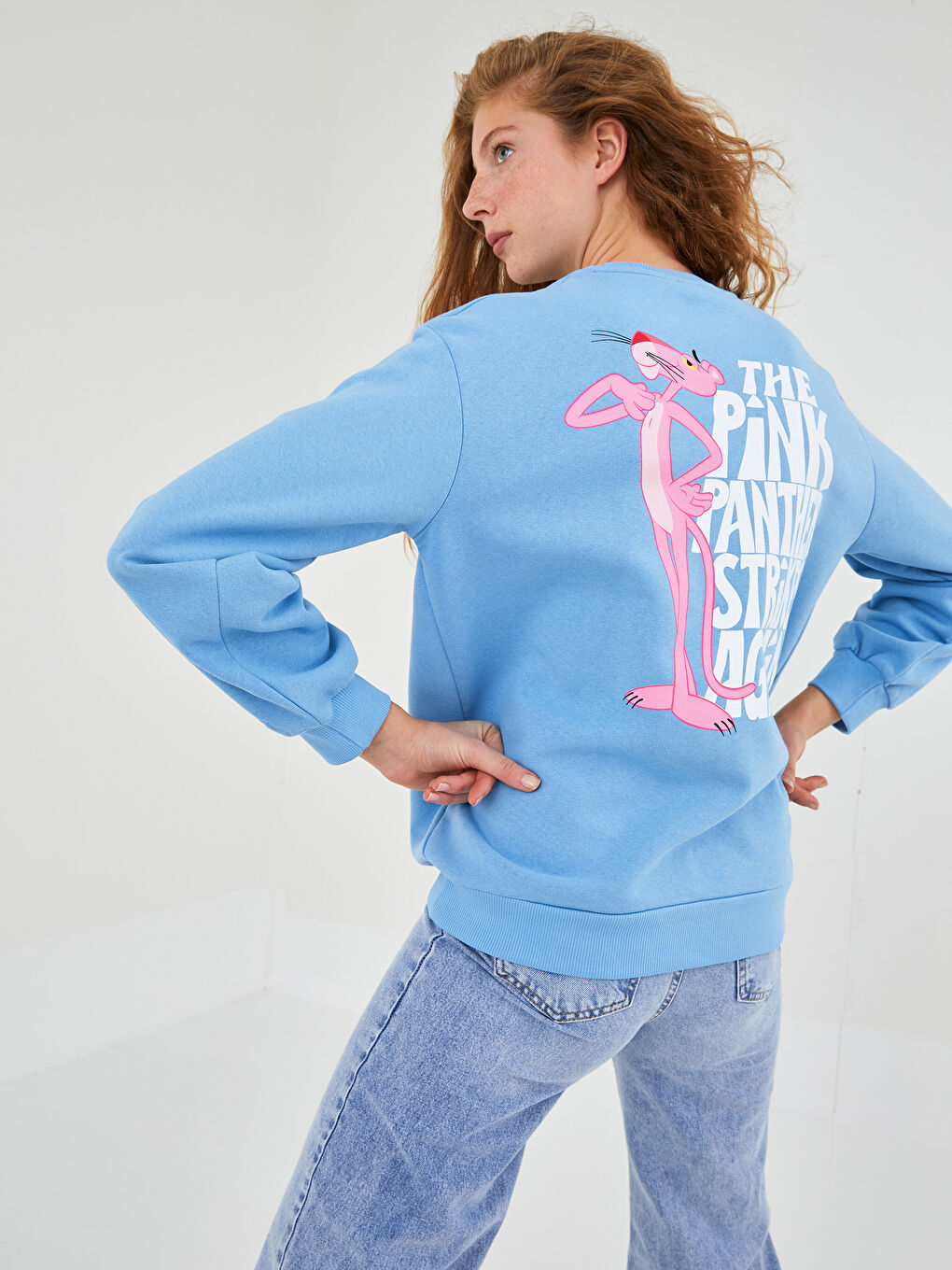 XSIDE Crew Neck Pink Panther Printed Women's Thick Sweatshirt -W1JM68Z8-RR2