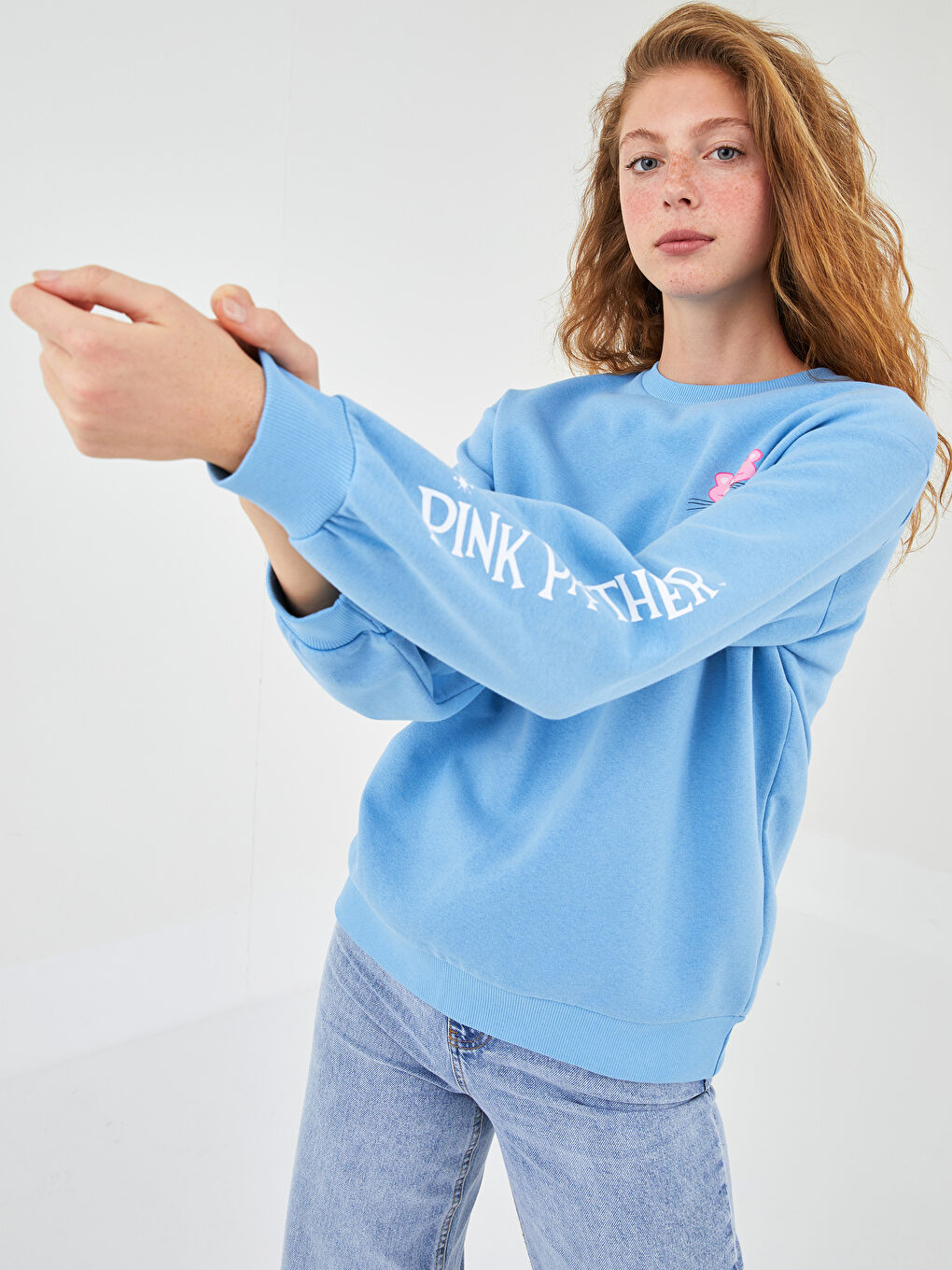 XSIDE Crew Neck Pink Panther Printed Women's Thick Sweatshirt -W1JM68Z8-RR2
