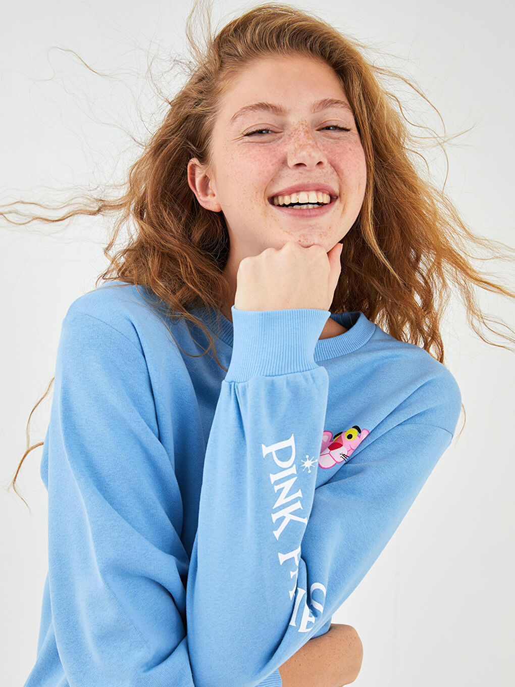 XSIDE Crew Neck Pink Panther Printed Women's Thick Sweatshirt -W1JM68Z8-RR2