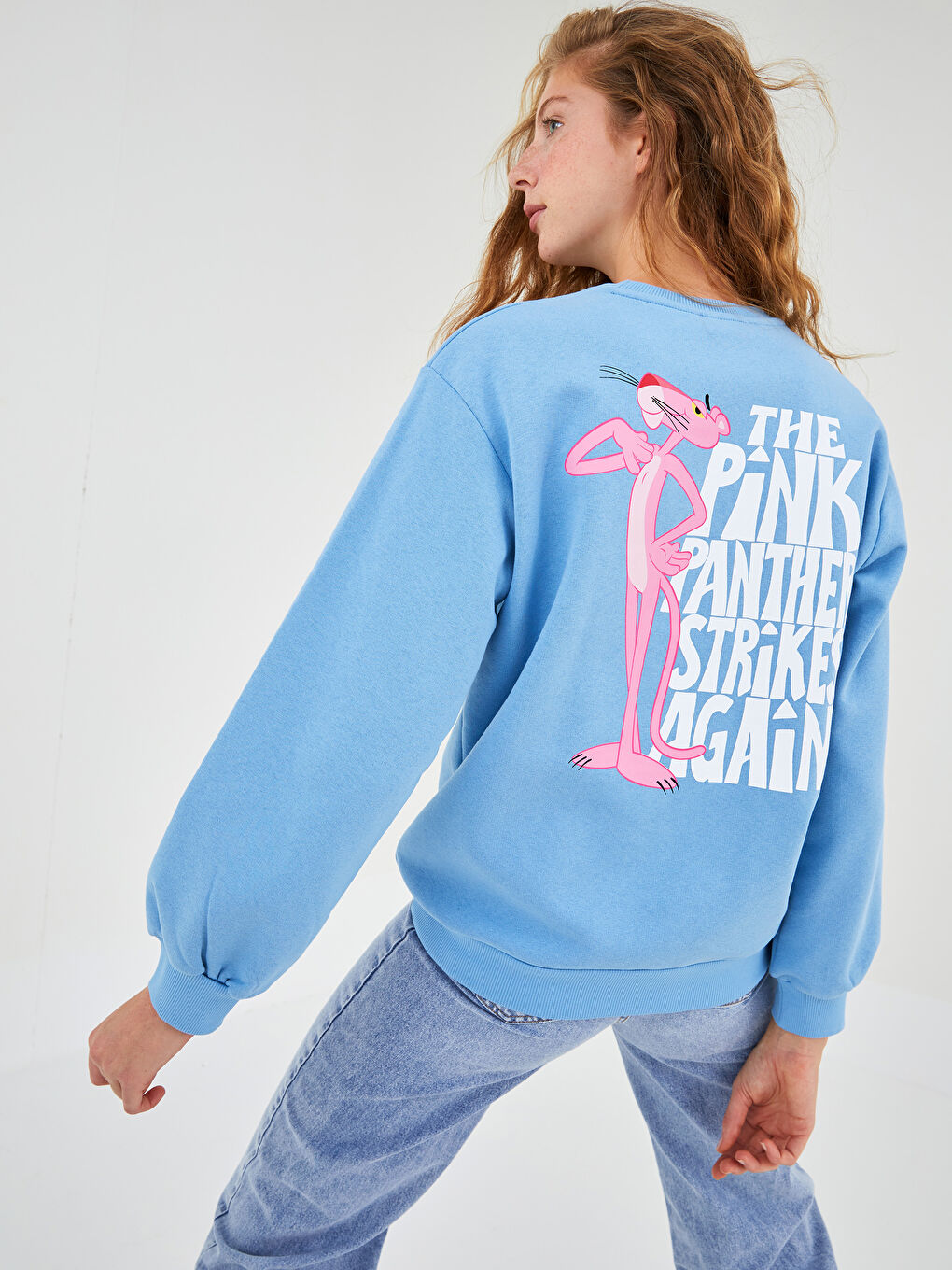 XSIDE Crew Neck Pink Panther Printed Women's Thick Sweatshirt -W1JM68Z8-RR2