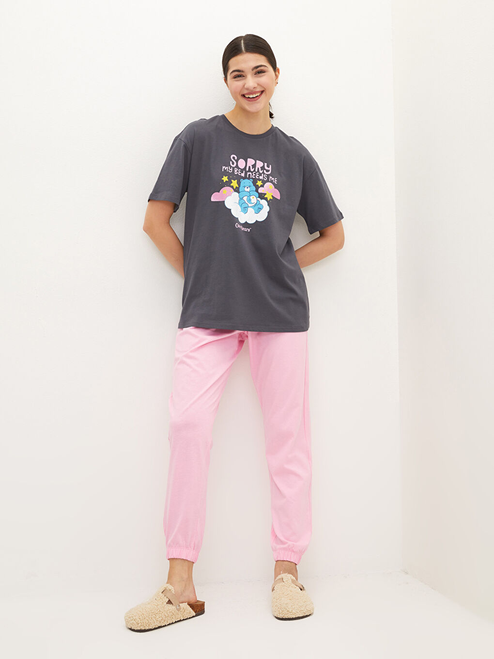 LCW DREAM Crew Neck Care Bears Printed Short Sleeve Cotton Women's Pajamas Set -W1JM71Z8-GA5
