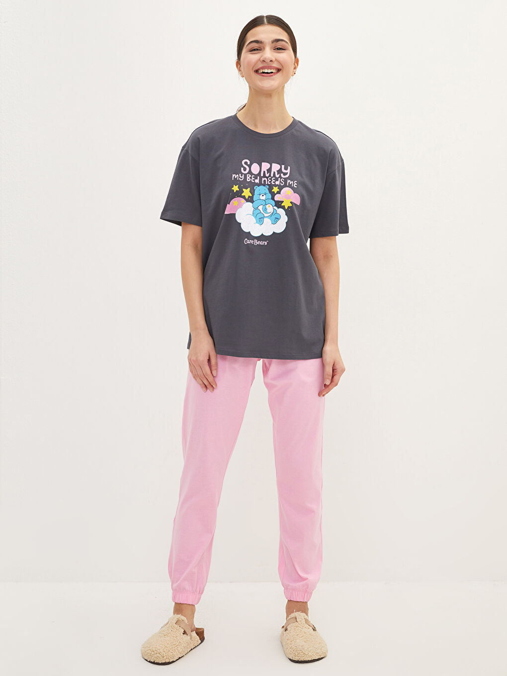 LCW DREAM Crew Neck Care Bears Printed Short Sleeve Cotton Women's Pajamas Set -W1JM71Z8-GA5