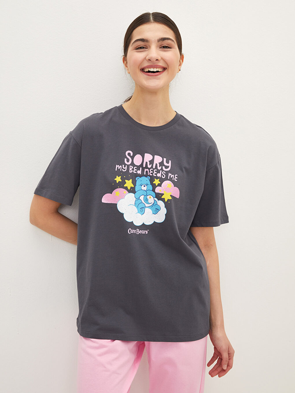 LCW DREAM Crew Neck Care Bears Printed Short Sleeve Cotton Women's Pajamas Set -W1JM71Z8-GA5