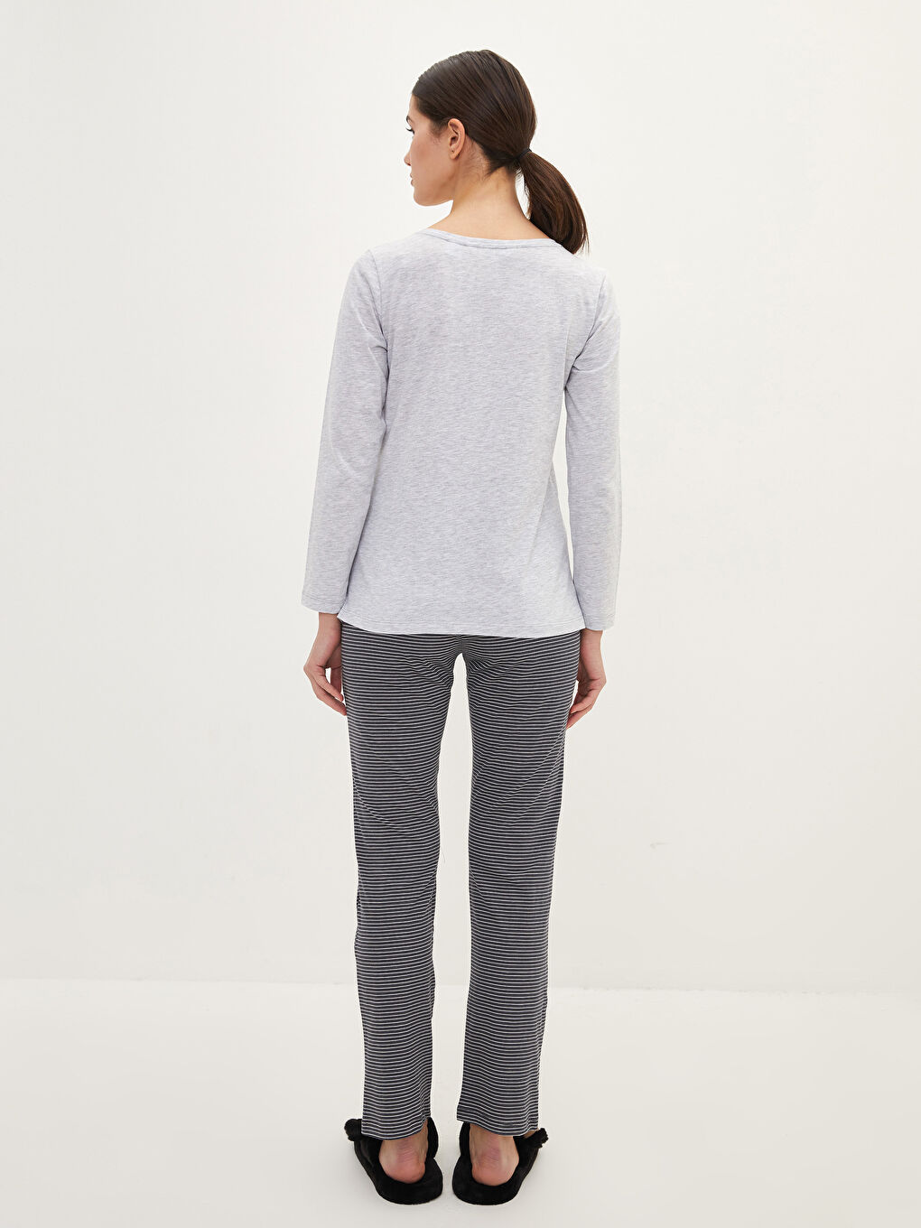 Antrasit Bisiklet Yaka Care Bears Baskılı Uzun Kollu Kadın Pijama Takımı-4