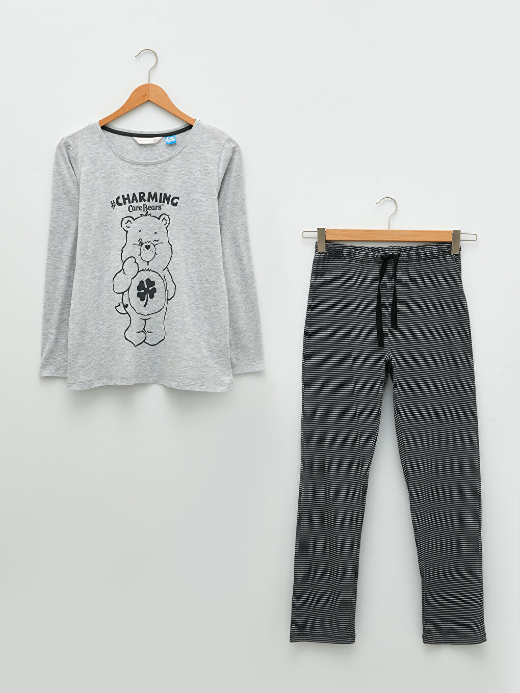 Antrasit Bisiklet Yaka Care Bears Baskılı Uzun Kollu Kadın Pijama Takımı-5