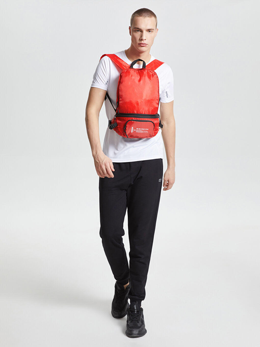 Ерлерге арналған әріп принтті белдік сөмкесі бар рюкзак-2