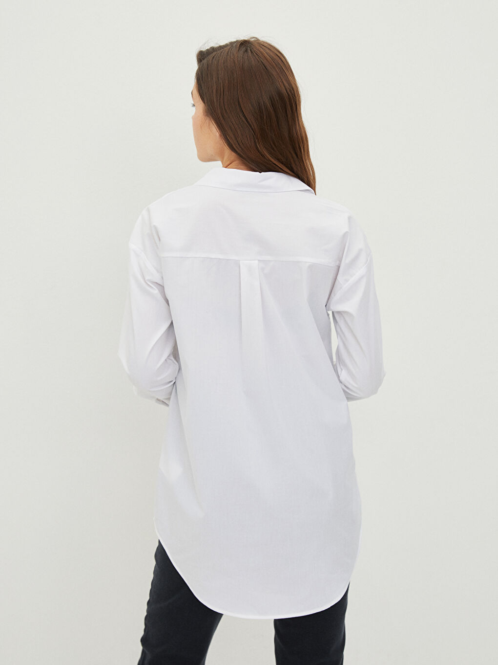 Beyaz Düz Uzun Kollu Hamile Gömlek Tunik-4