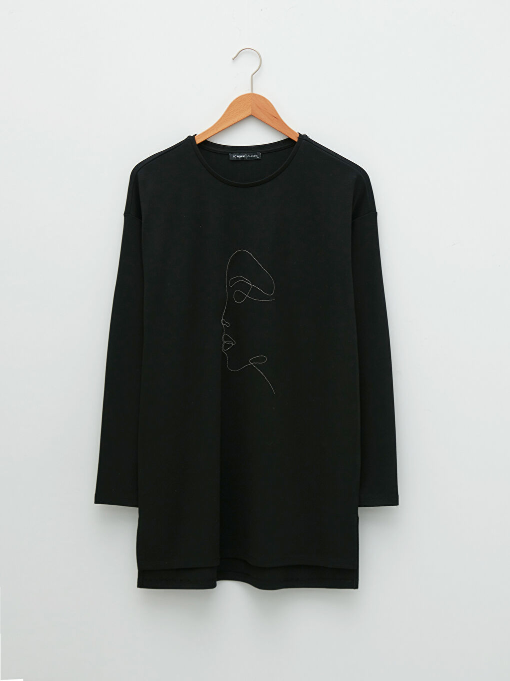 Siyah Bisiklet Yaka Nakışlı Uzun Kollu Kadın Tunik-4