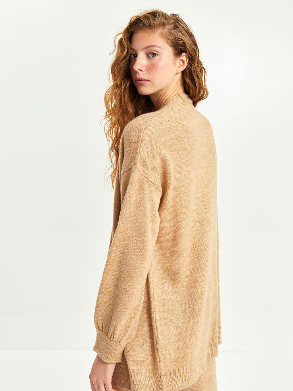 Cardigan Tricotat cu Guler Șal Simplu Mânecă Lungă Supradimensionat pentru Femei-4