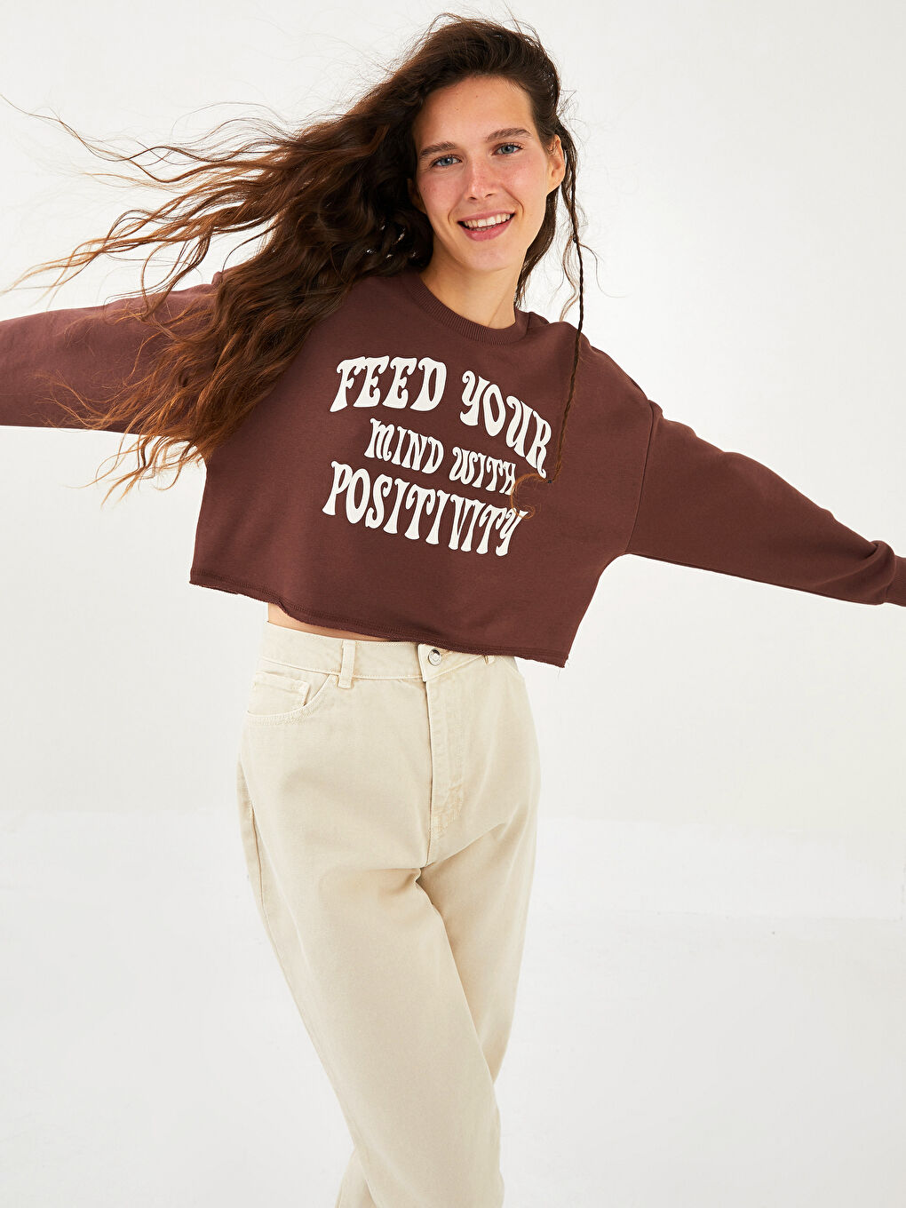 XSIDE Rundhalsausschnitt Slogan Bedruckt Langarm Damen Sweatshirt -W1JN06Z8-HGT