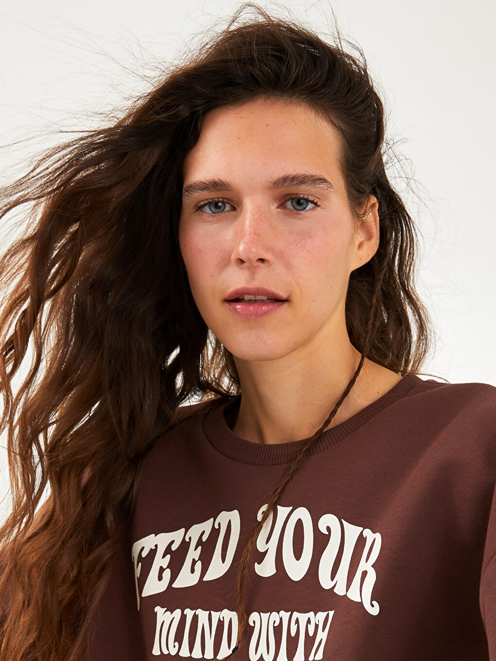 XSIDE Rundhalsausschnitt Slogan Bedruckt Langarm Damen Sweatshirt -W1JN06Z8-HGT