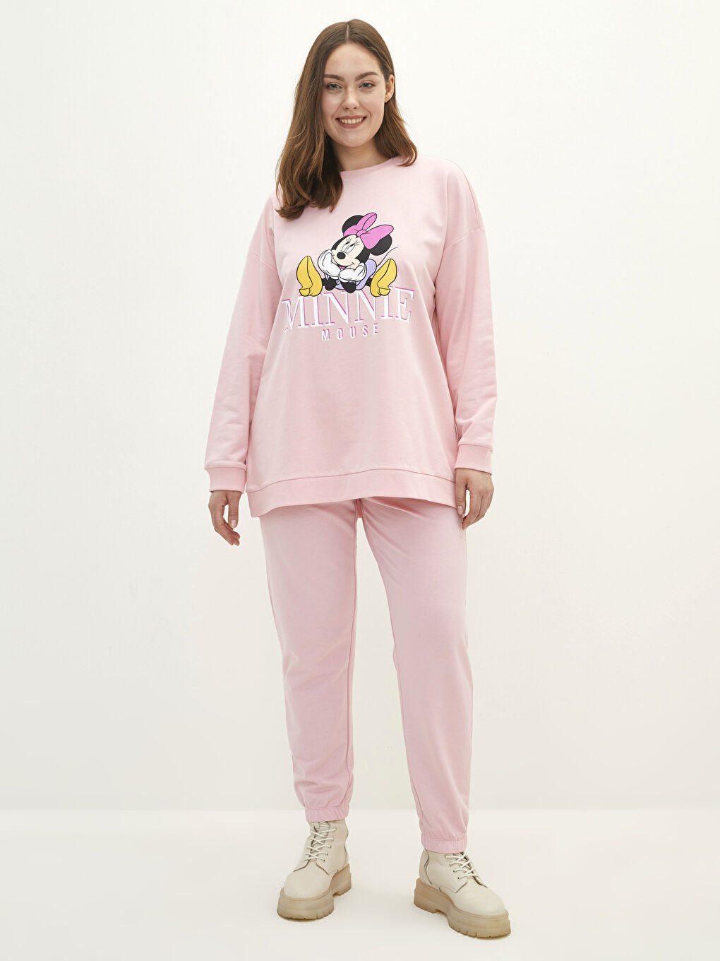 Свитшот большого размера с круглым вырезом, с принтом Минни Маус, с длинным рукавом для женщин-2