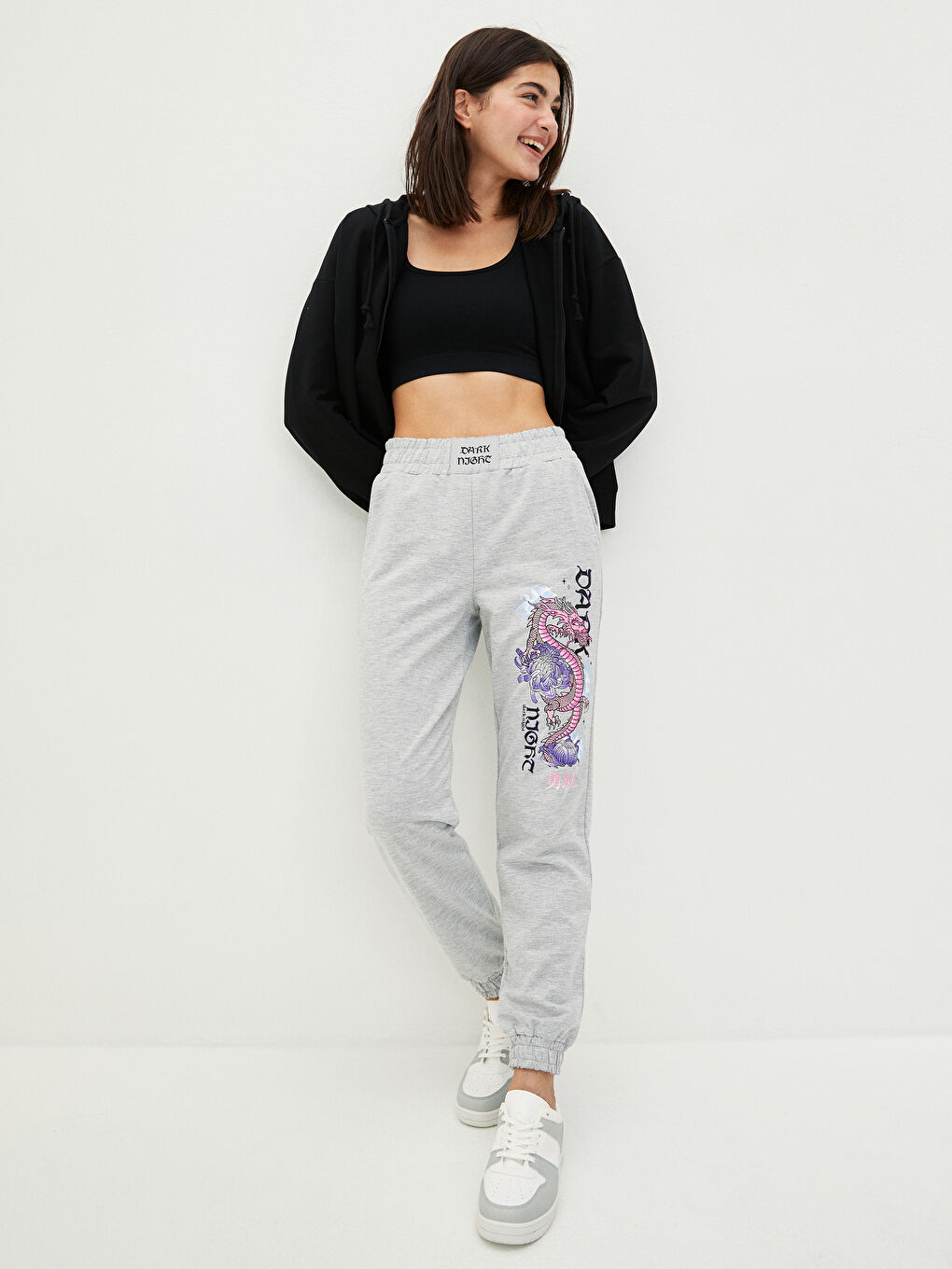 Elastic Waist Printed Pocket Detailed Women's Jogger Sweatpants-1