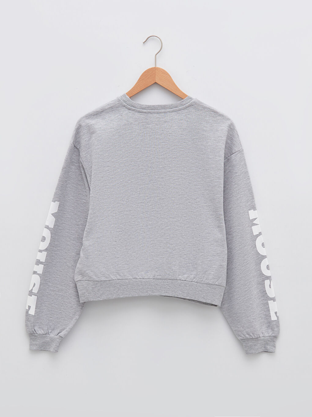 Gri Bisiklet Yaka Mickey Mouse Baskılı Uzun Kollu Kadın Sweatshirt-6