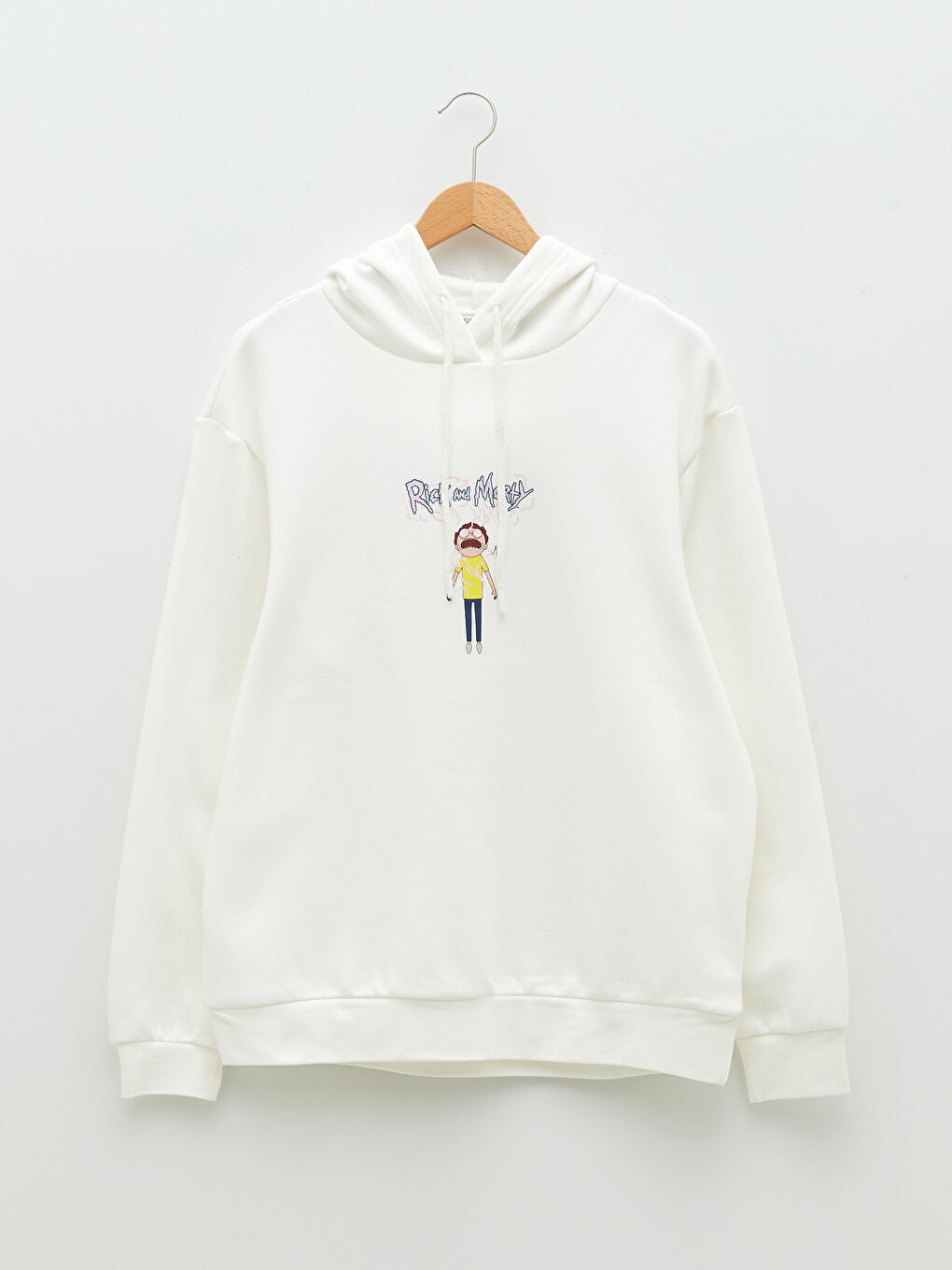 Beyaz Uzun Kollu Rick and Morty Baskılı Erkek Hoodie