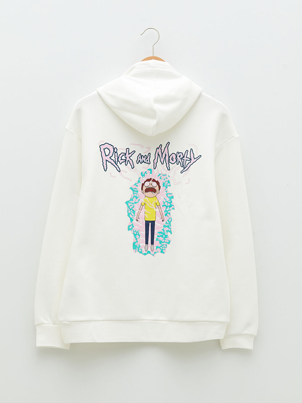 Beyaz Uzun Kollu Rick and Morty Baskılı Erkek Hoodie-1