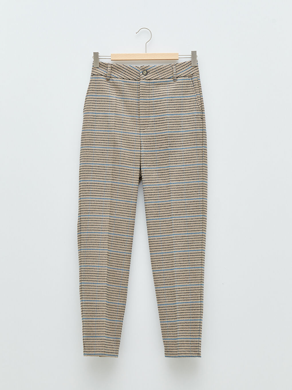 Normal Waist Comfortable Fit Plaid Women Carrot Trousers-6