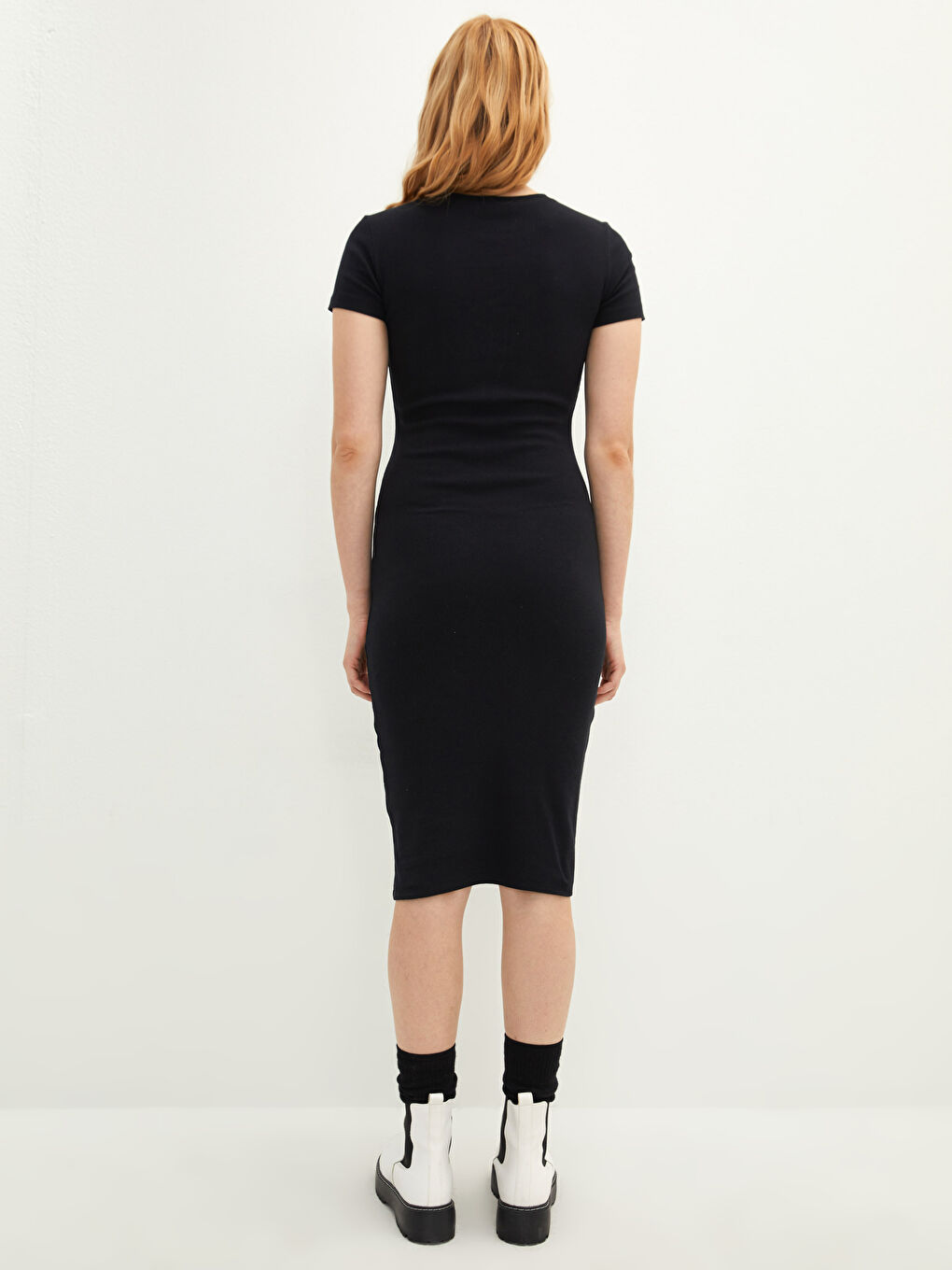 Crew Neck Plain Short Sleeve Women's Bodycon Dress-4
