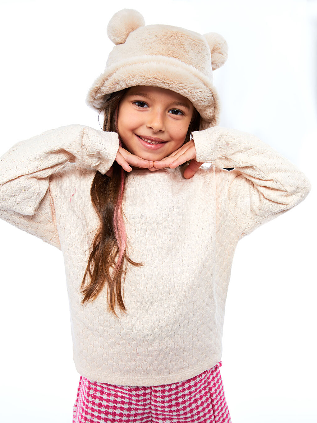 Crew Neck Self Patterned Long Sleeve Girl Sweatshirt