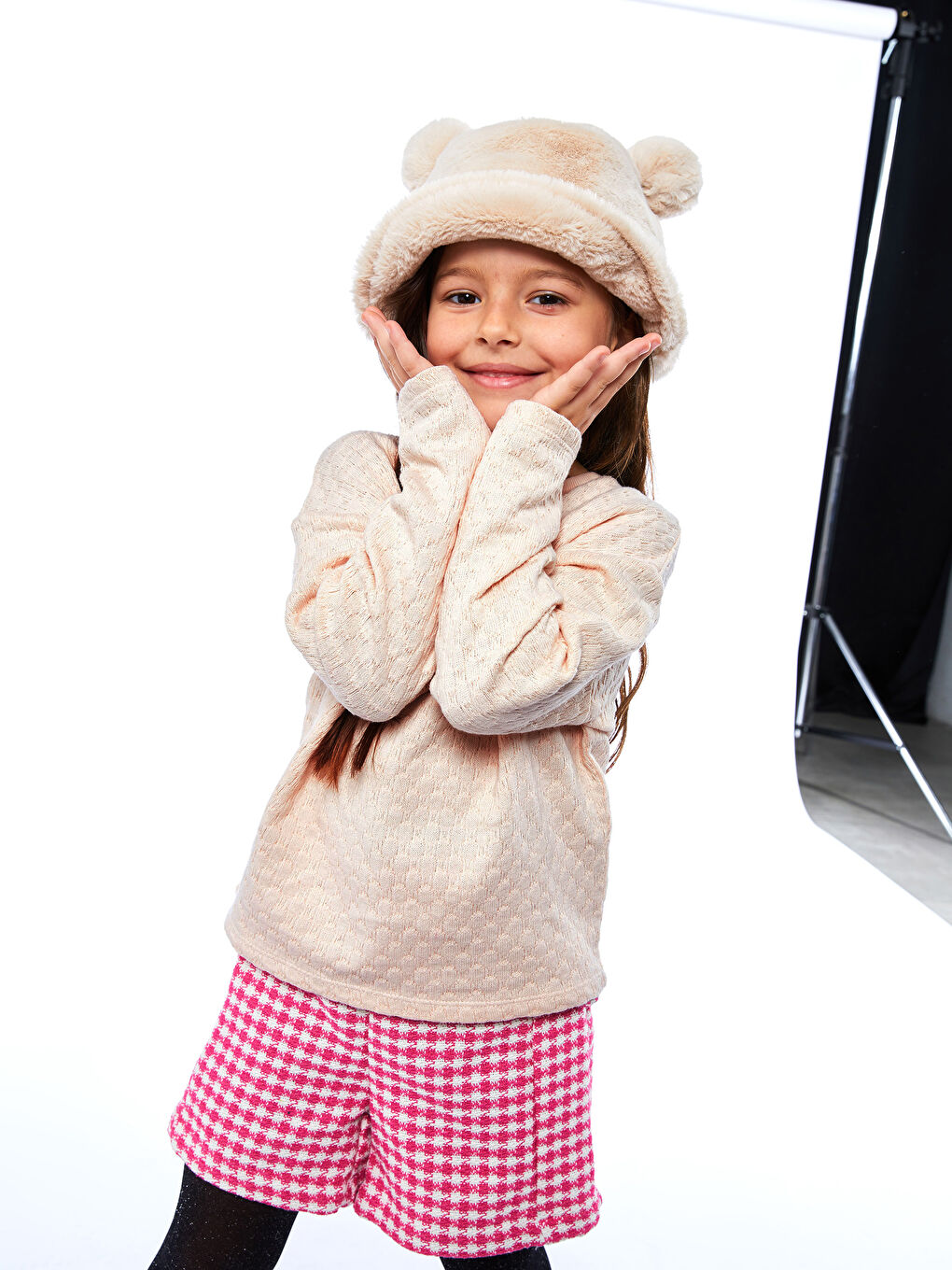 Crew Neck Self Patterned Long Sleeve Girl Sweatshirt-3