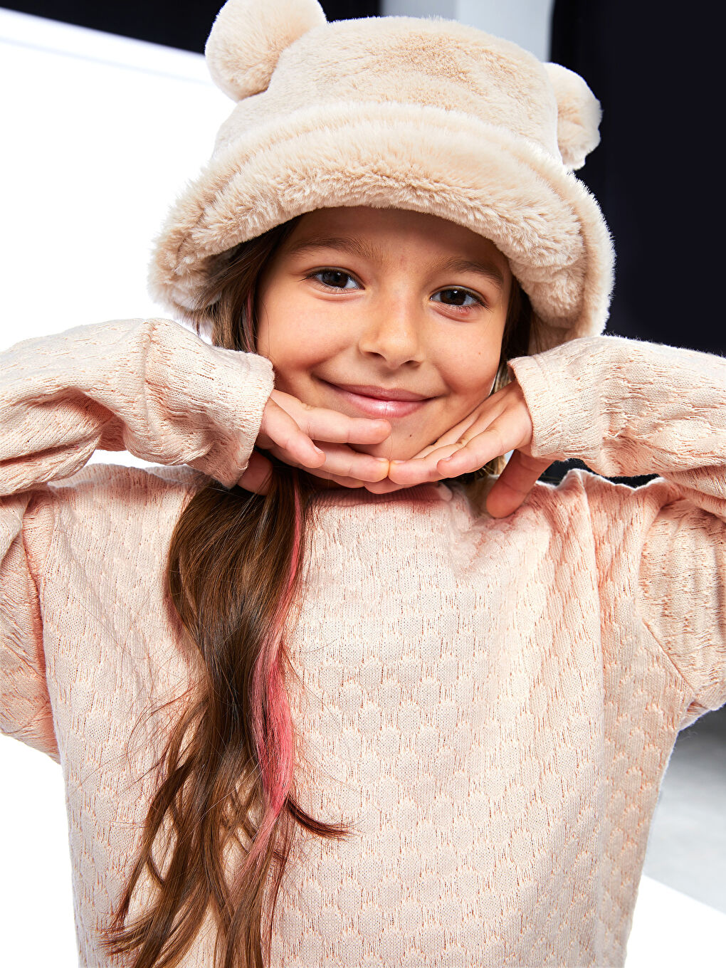 Crew Neck Self Patterned Long Sleeve Girl Sweatshirt-1