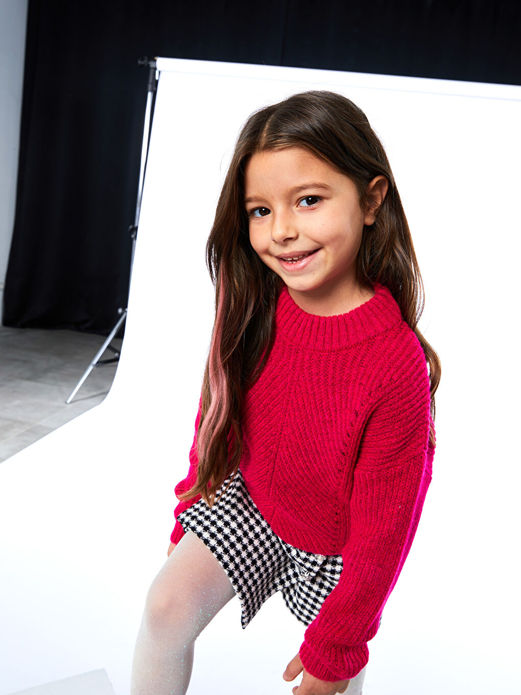 Свитер из трикотажа с длинным рукавом, круглым вырезом и узорчатым рисунком для девочек-3