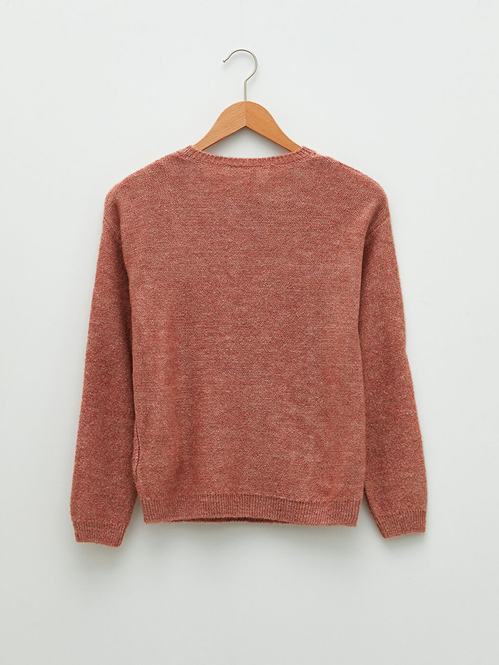 Kahverengi Bisiklet Yaka Kendinden Desenli Uzun Kollu Kız Çocuk Triko Kazak-1