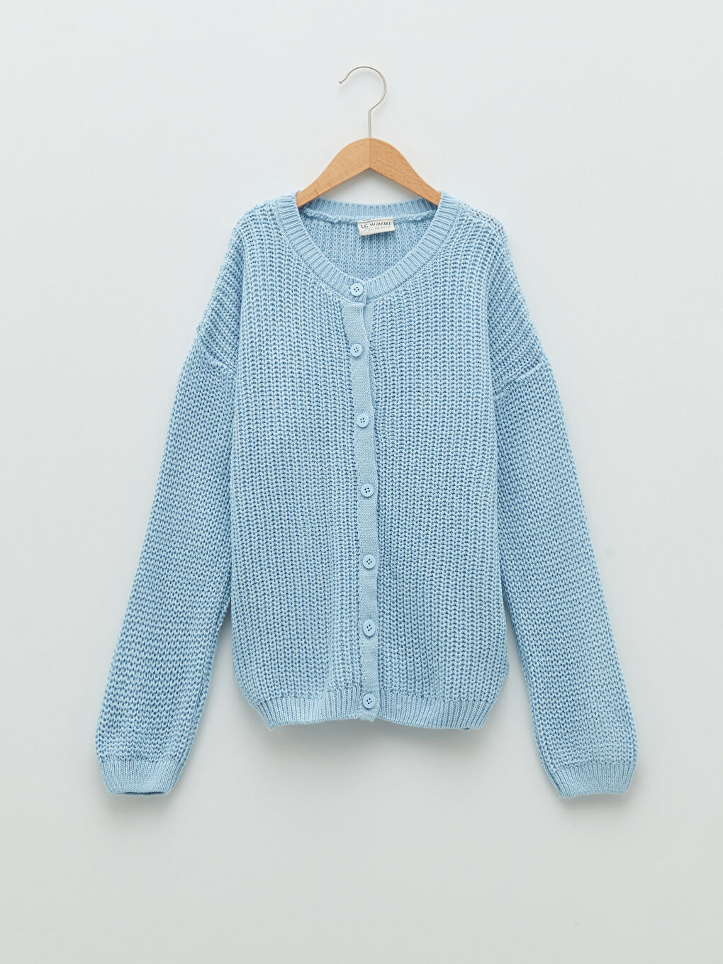 Mavi Bisiklet Yaka Kendinden Desenli Uzun Kollu Kız Çocuk Triko Hırka-3