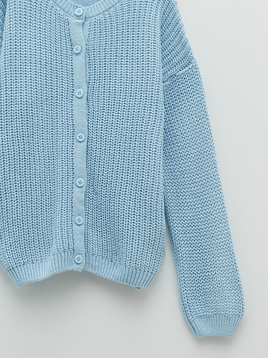 Mavi Bisiklet Yaka Kendinden Desenli Uzun Kollu Kız Çocuk Triko Hırka-5