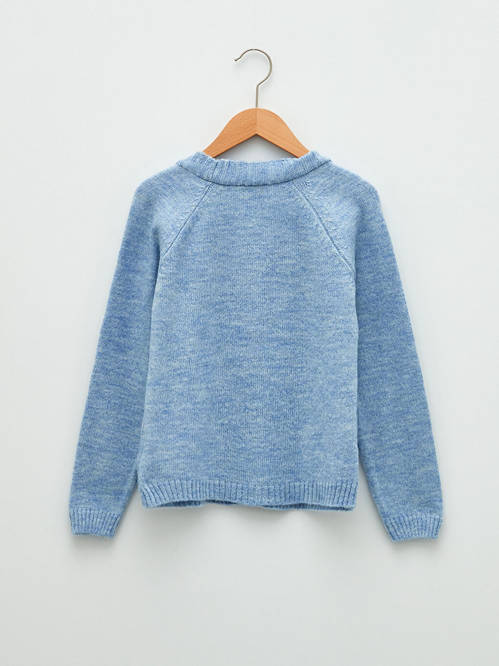 Mavi V Yaka Saç Örgüsü Desenli Uzun Kollu Kız Çocuk Triko Hırka-1