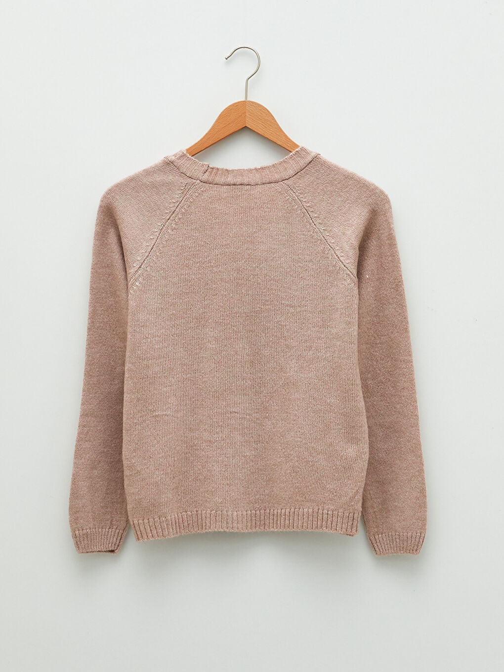 Pembe V Yaka Saç Örgüsü Desenli Uzun Kollu Kız Çocuk Triko Hırka-1