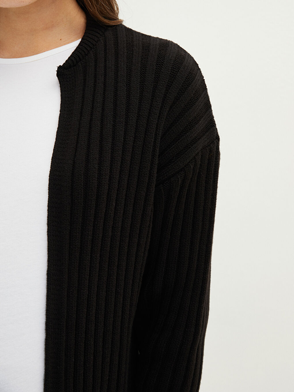 Siyah V Yaka Düz Uzun Kollu Hamile Triko Hırka-4