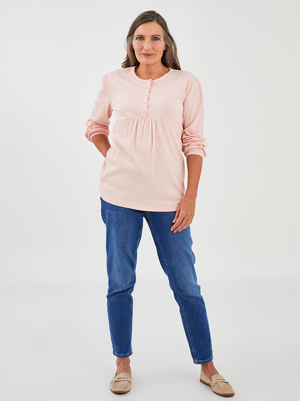 بلوزی قۆڵ درێژ سادە یه‌خه‌ خڕ بۆ ژنان-3