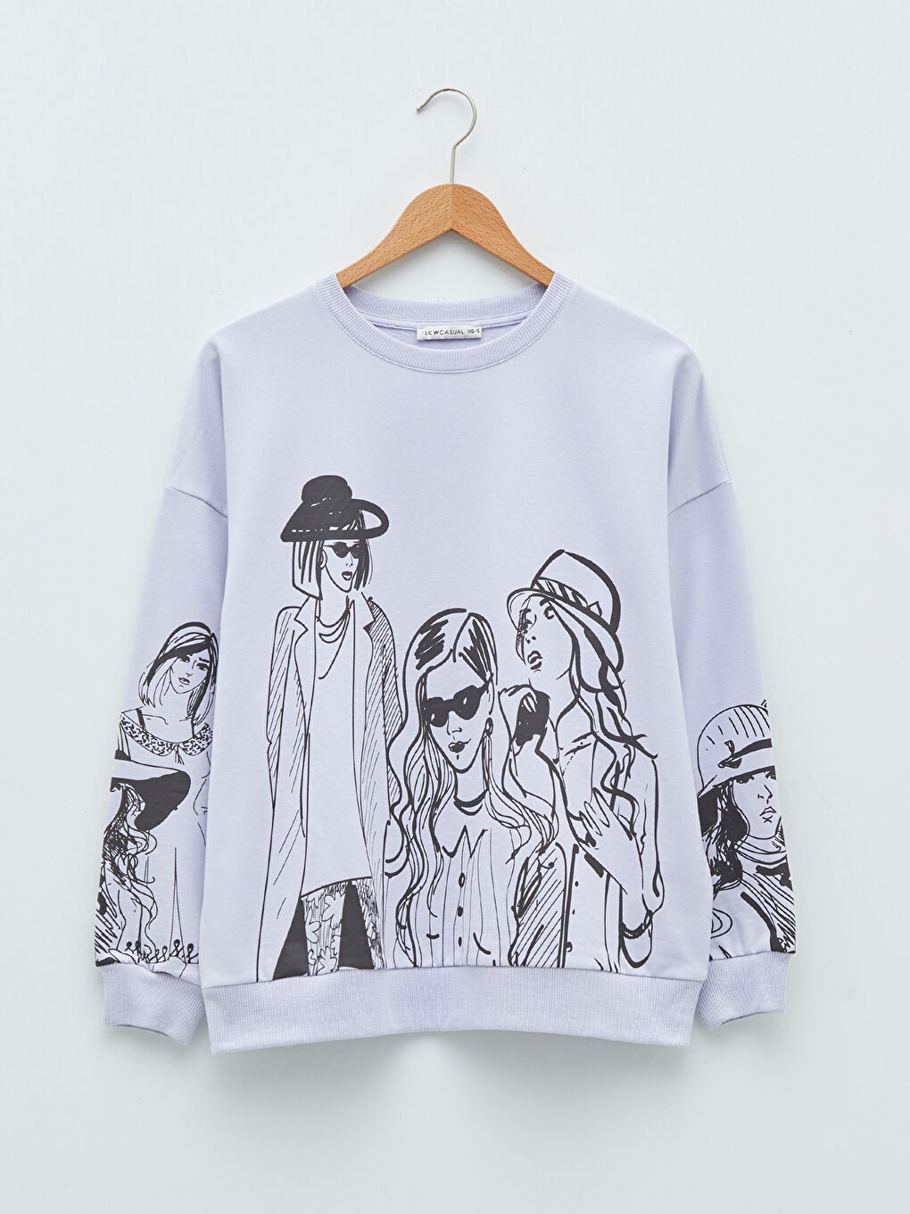 Lila Bisiklet Yaka Baskılı Uzun Kollu Kadın Sweatshirt-5