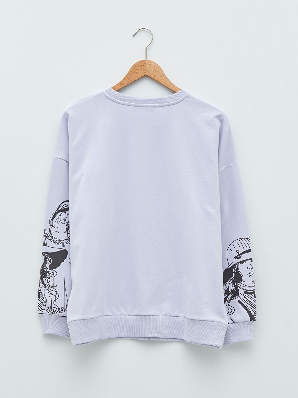 Lila Bisiklet Yaka Baskılı Uzun Kollu Kadın Sweatshirt-6