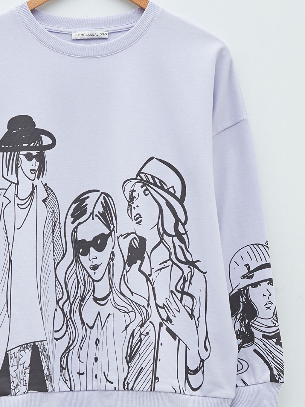 Lila Bisiklet Yaka Baskılı Uzun Kollu Kadın Sweatshirt-7