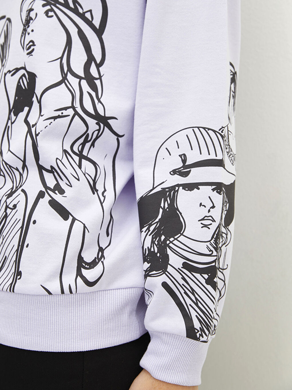 Lila Bisiklet Yaka Baskılı Uzun Kollu Kadın Sweatshirt-3
