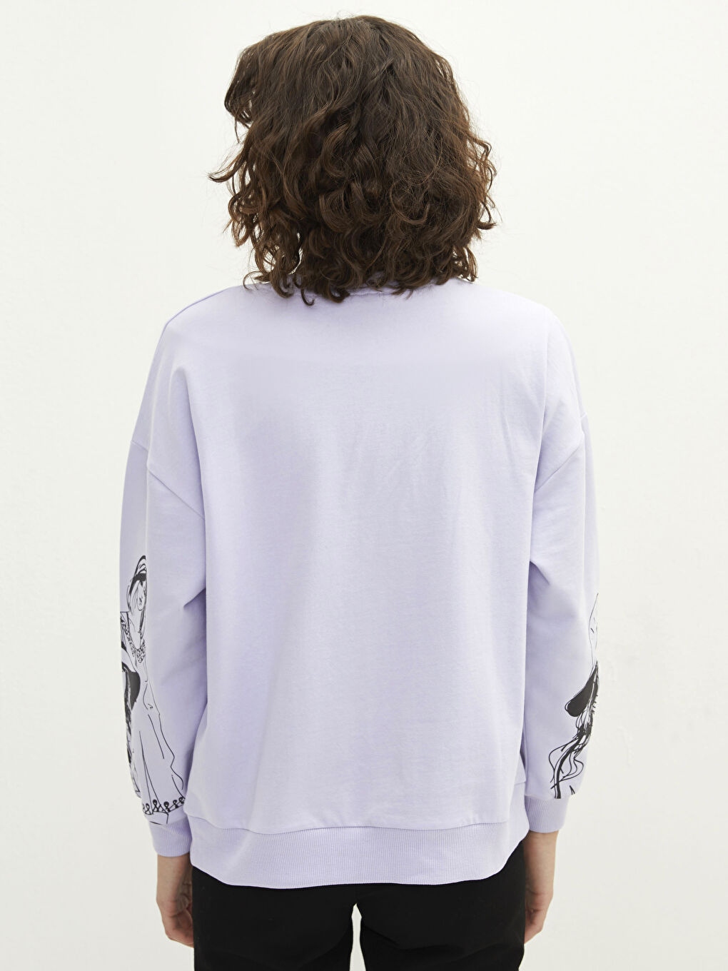 Lila Bisiklet Yaka Baskılı Uzun Kollu Kadın Sweatshirt-4