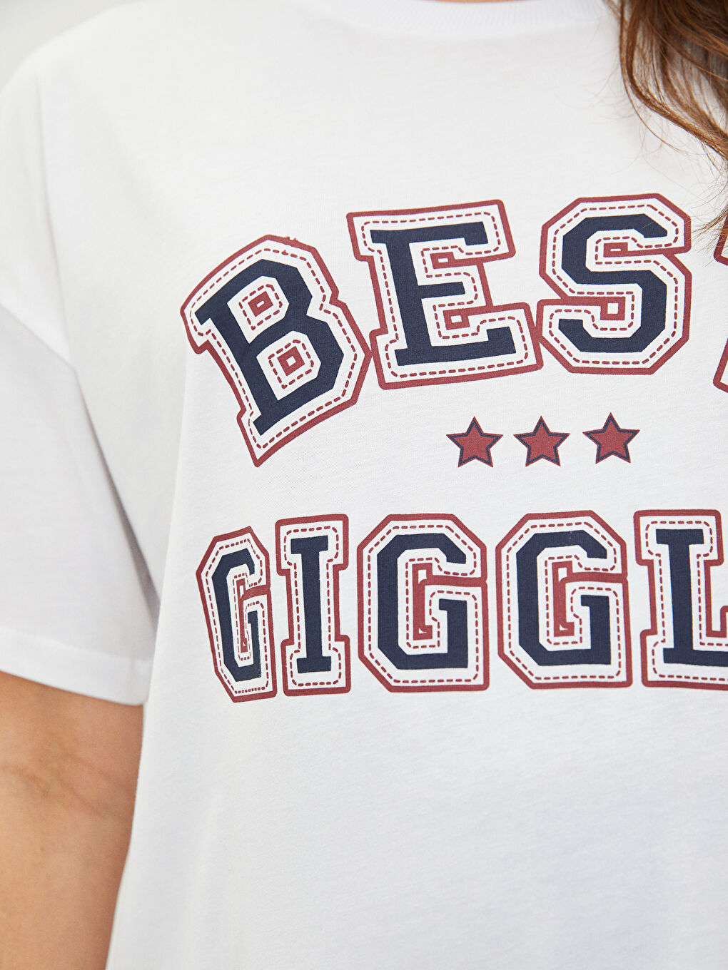 Beyaz Bisiklet Yaka Mickey Mouse Baskılı Kısa Kollu Pamuklu Hamile Tişört-2