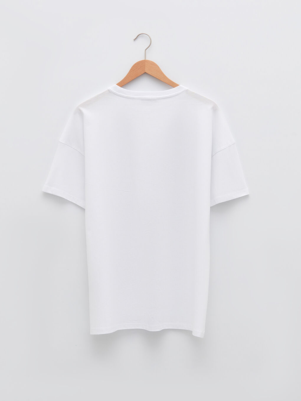 Beyaz Bisiklet Yaka Mickey Mouse Baskılı Kısa Kollu Pamuklu Hamile Tişört-5