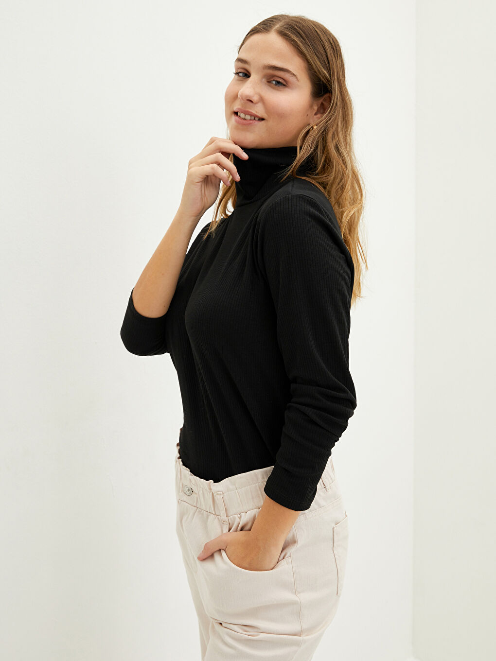 Plus Size Stand Collar Straight Long Sleeve Women's T-Shirt