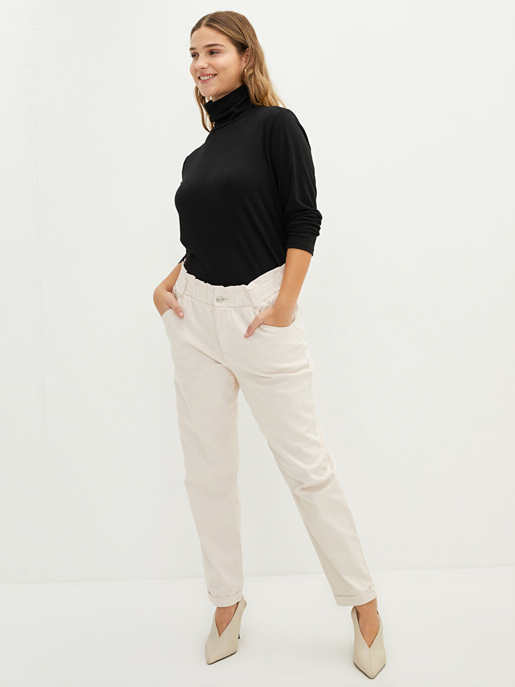 Plus Size Stand Collar Straight Long Sleeve Women's T-Shirt-1