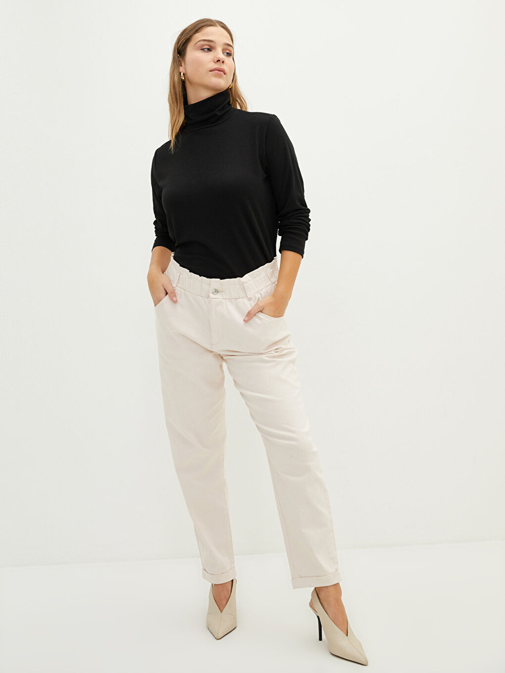 Plus Size Stand Collar Straight Long Sleeve Women's T-Shirt-2