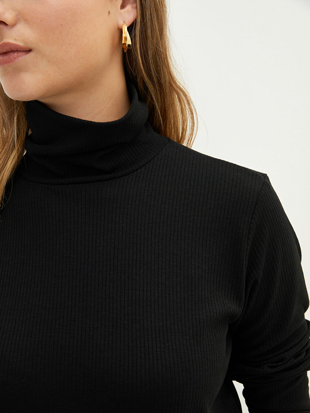 Plus Size Stand Collar Straight Long Sleeve Women's T-Shirt-3