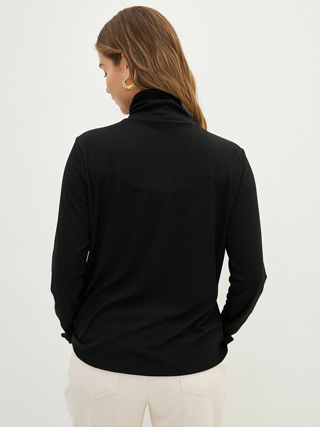 Plus Size Stand Collar Straight Long Sleeve Women's T-Shirt-4